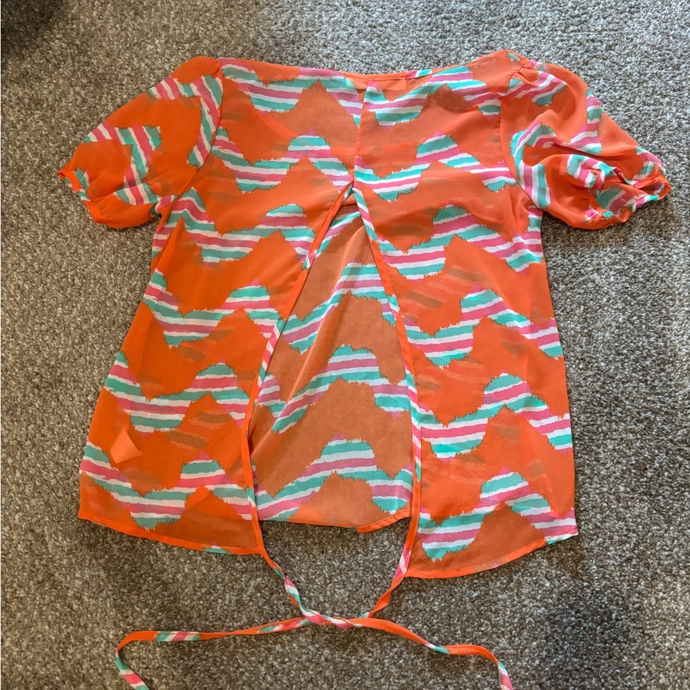 Patterned Orange Sheer Blouse - image 2